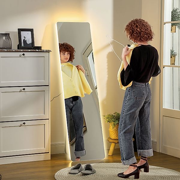 HOMCOM Ganzkörperspiegel, 150 x 40 cm Standspiegel mit LED-Beleuchtung, 3 L günstig online kaufen