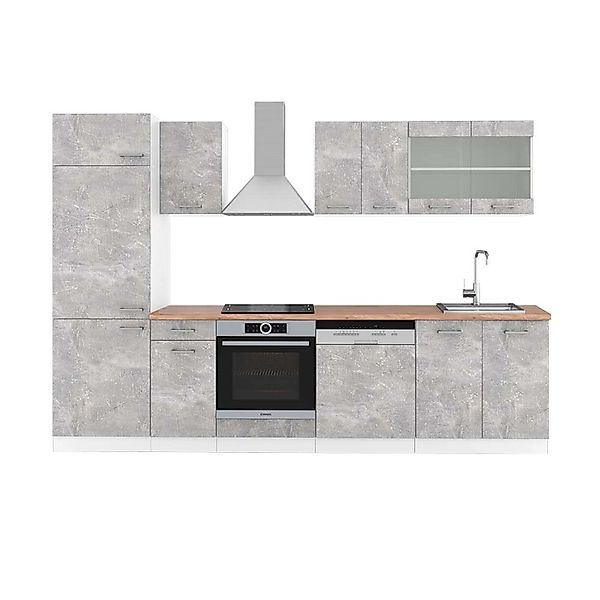 Vicco R-Line Küchenzeile Beton/Weiß 300 cm AP Eiche günstig online kaufen