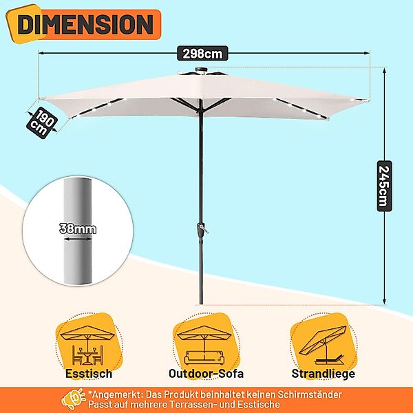 Clanmacy Sonnenschirm Rechteckig LED Solar Gartenschirm günstig online kaufen