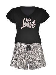 Donna Shorty Schlafanzug Motivdruck WILD-LOVE (Set, günstig online kaufen