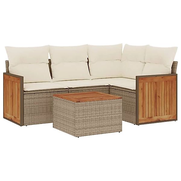 vidaXL 5-Tlg Garten-Sofagarnitur mit Kissen Beige Poly Rattan 3227619 günstig online kaufen
