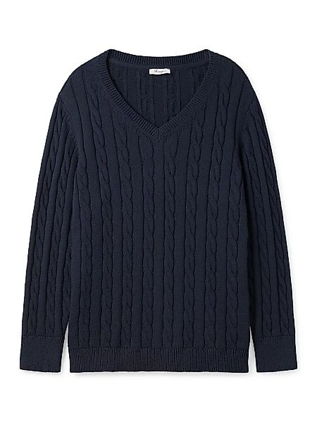 Sheego V-Ausschnitt-Pullover "Große Größen", aus Baumwolle, mit Zopfmuster günstig online kaufen