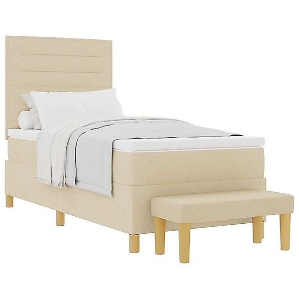 vidaXL Bett Boxspringbett mit Matratze & Bank Creme 90x200 cm Stoff (2-tlg) günstig online kaufen