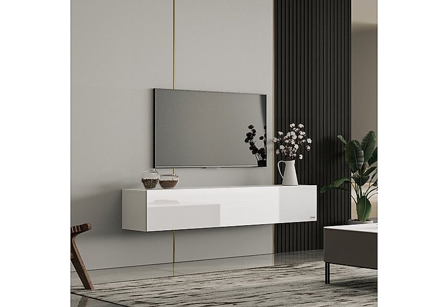 Makika Ablagetisch TV Lowboard / Fernsehtisch - Weiß Hochglanz günstig online kaufen