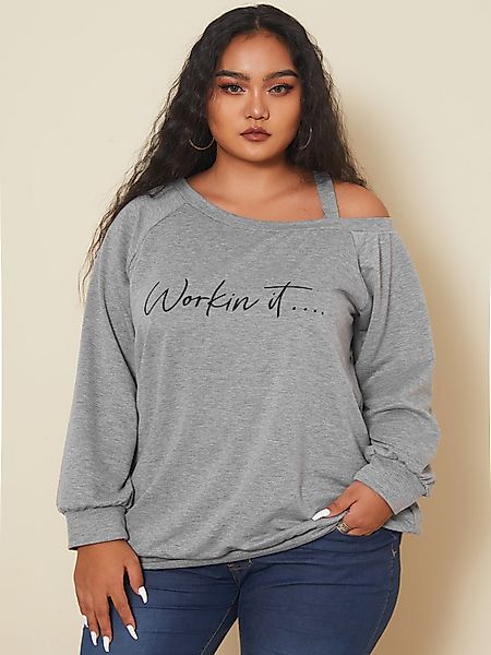 YOINS Plus Größe Cold Shoulder Letter Long Sleeves Sweatshirt günstig online kaufen