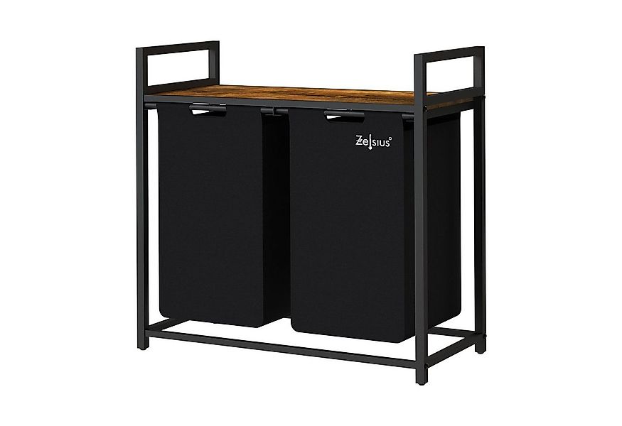 Zelsius Wäschekorb Wäschesammler 2 Fächer, Schwarz, 73x33x72 cm, Wäschekorb günstig online kaufen