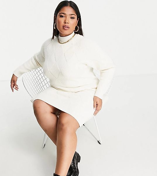 Fashion Union – Pulloverkleid aus Grobstrick mit Rollkragen-Weiß günstig online kaufen