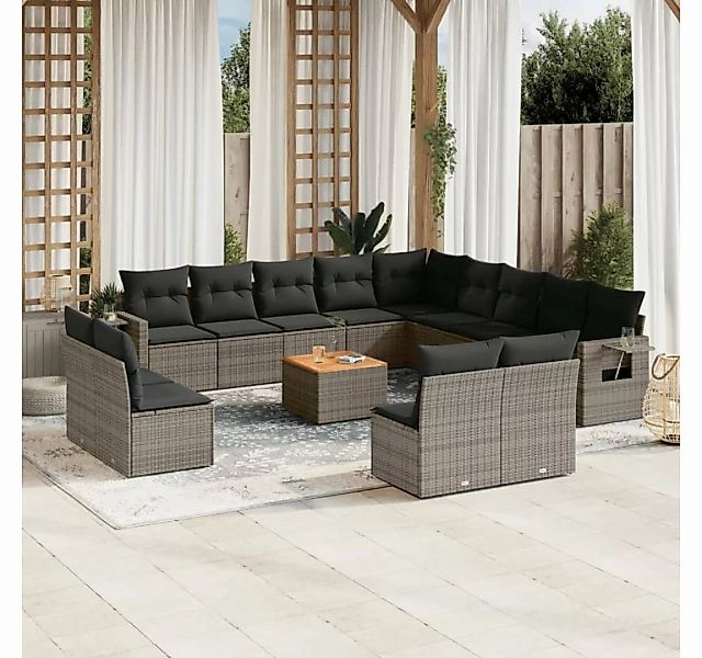 vidaXL Loungesofa 14-tlg. Garten-Sofagarnitur mit Kissen Grau Poly Rattan, günstig online kaufen