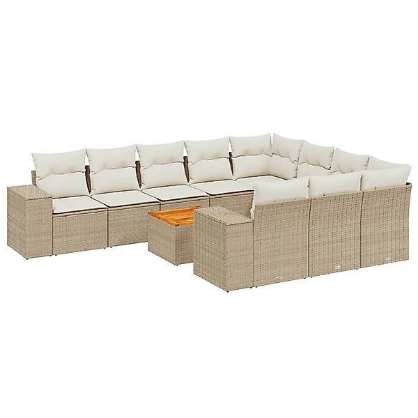 vidaXL 11-Tlg Garten-Sofagarnitur mit Kissen Beige Poly Rattan 3257955 günstig online kaufen