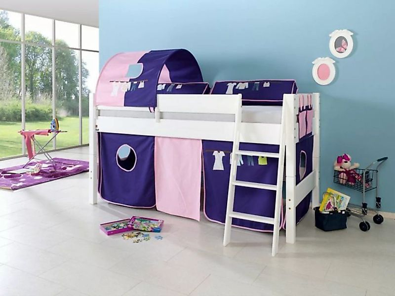 Natur24 Kinderbett Halbhohes Einzelbett Kim Buche Weiß lackiert 90x200cm Ei günstig online kaufen