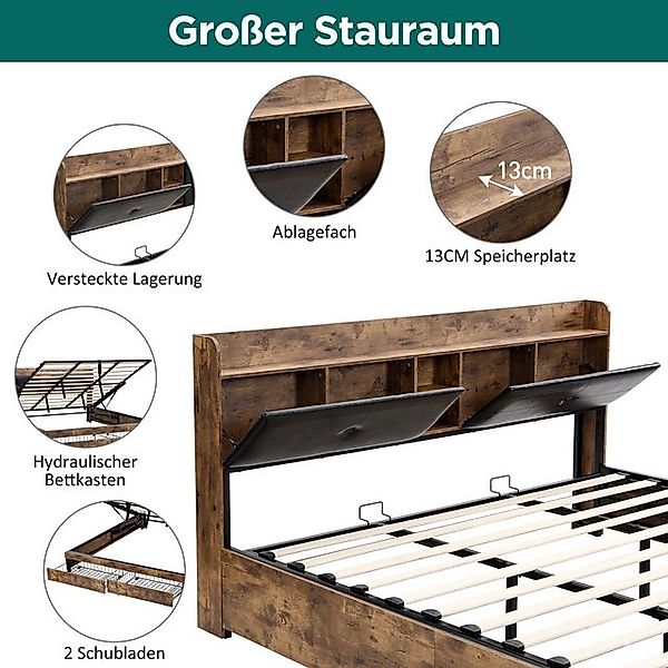 STILVORA Metallbett 180x200 Metallbett Holzbett mit Stauraum,Hydraulikbett günstig online kaufen