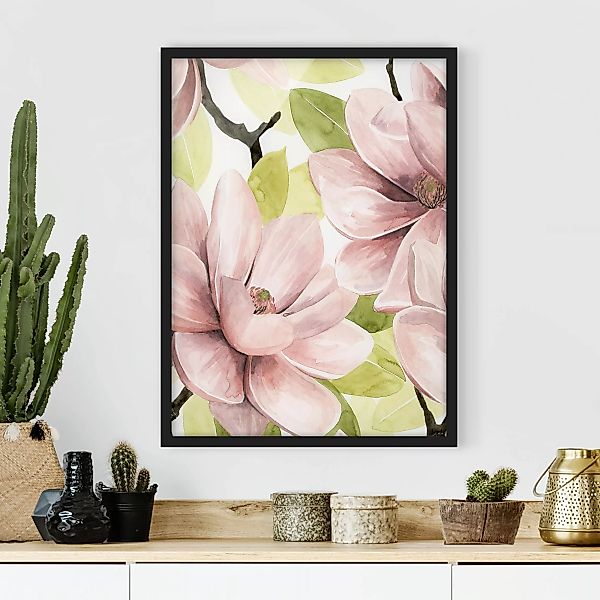 Bild mit Rahmen Blumen - Hochformat Magnolie errötet II günstig online kaufen