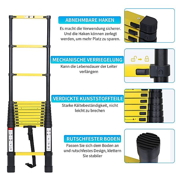 Clanmacy Teleskopleiter Teleskopleiter Alu 2,6~5m Ausziehleiter günstig online kaufen