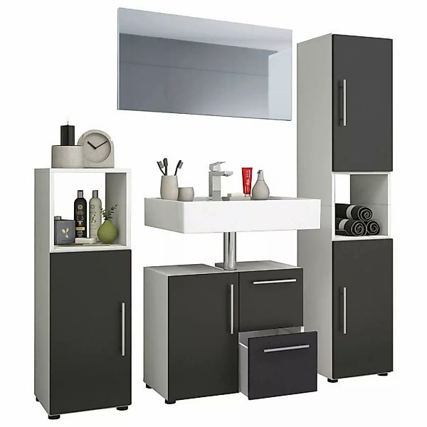 Badezimmer-Set Flandu weiß schwarz B/H/T: ca. 61x51x32 cm günstig online kaufen