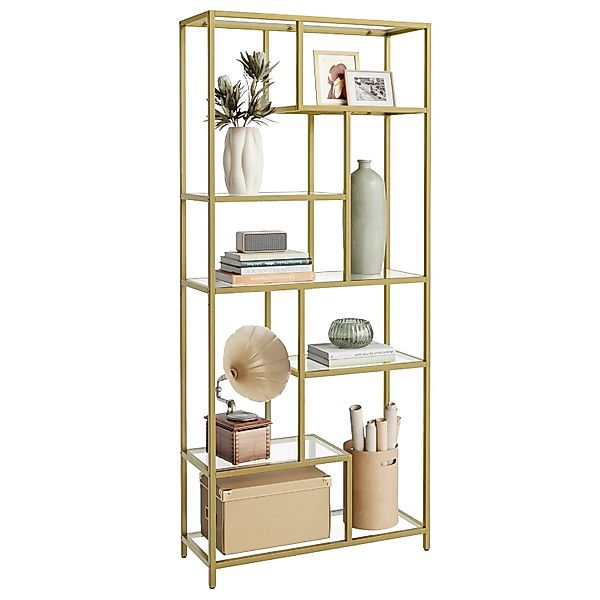 Songmics Regal Baris mit 6 Hartglas-Ablagen Gold günstig online kaufen