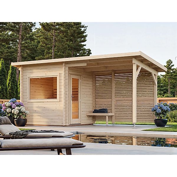 Palmako Sauna Sanna 490 x 210 cm Lackiert Grau-Weiß FSC® günstig online kaufen
