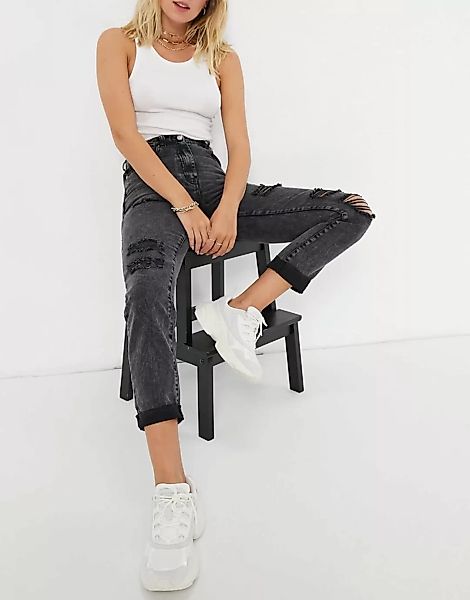 Parisian – Mom-Jeans im Used-Look in verwaschenem Schwarz günstig online kaufen