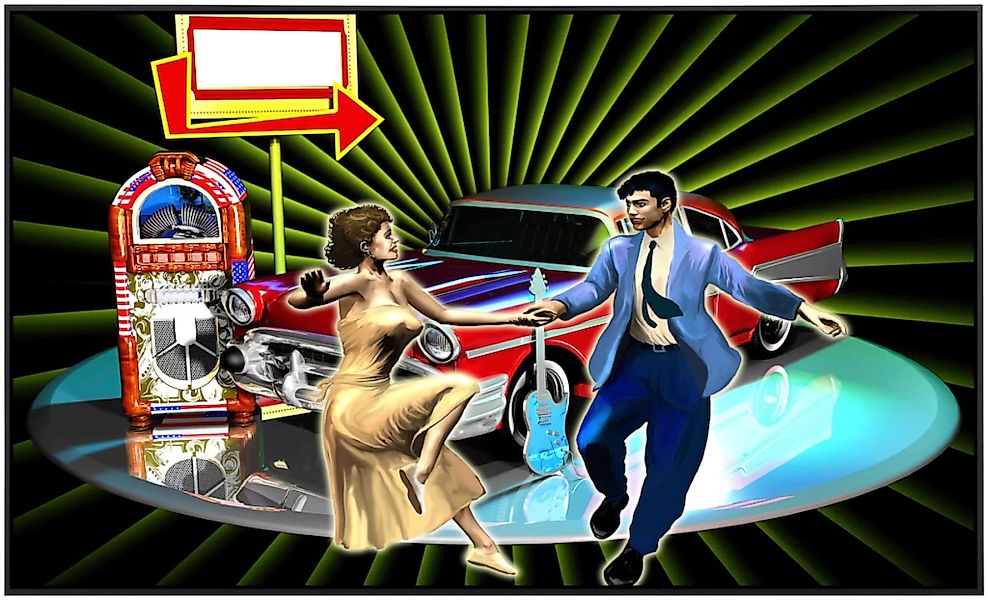 Papermoon Infrarotheizung »Mann und Frau tanzen vor Auto«, sehr angenehme S günstig online kaufen