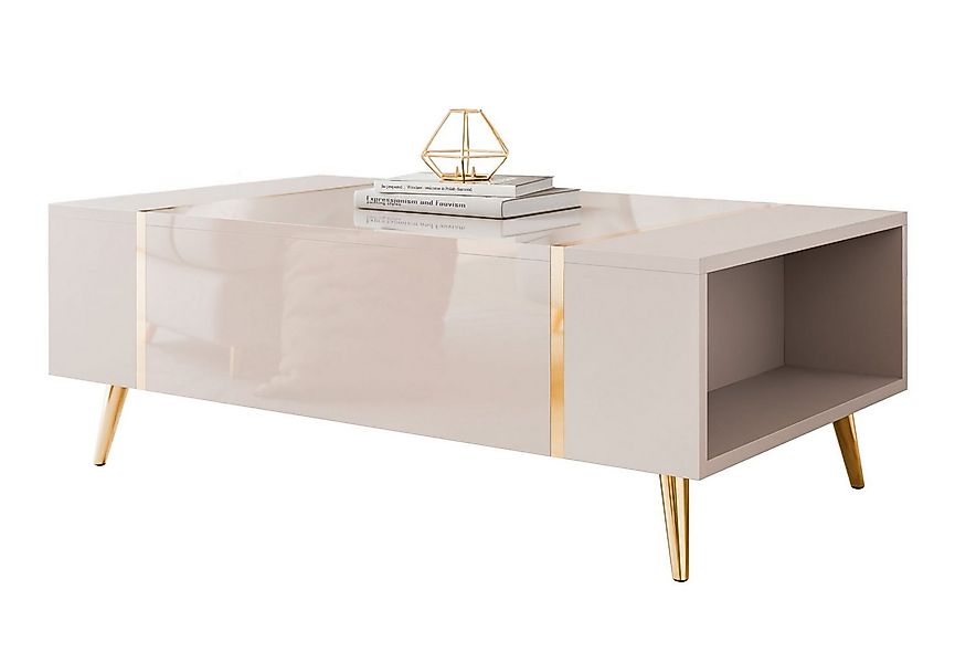 Lookway Couchtisch ONYX – Kaschmir Hochglanz mit goldenen Beinen (1x Tisch) günstig online kaufen