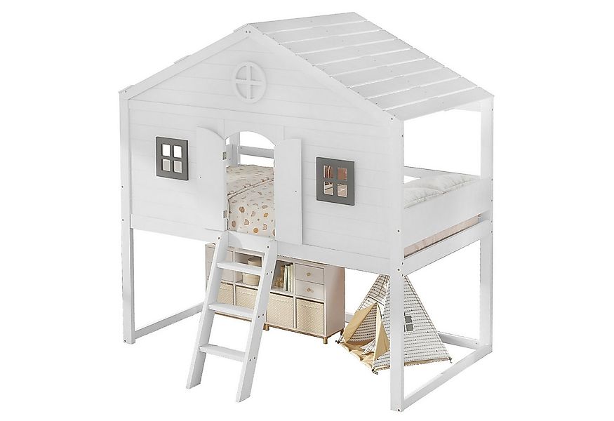 Odikalo Kinderbett Hausbett Unterbett Treppe Fallschutz Gitter Fenster Kief günstig online kaufen