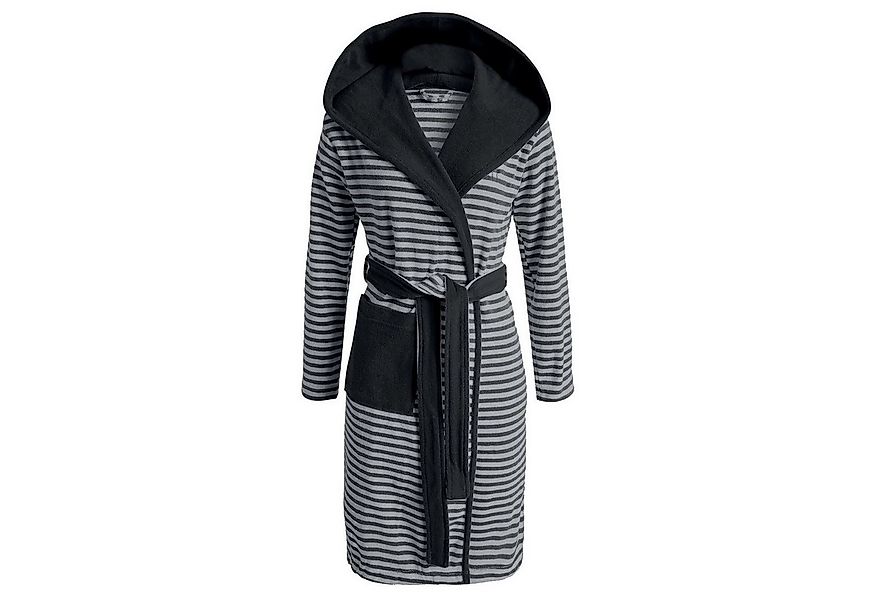 Esprit Bademantel Striped Anthracite mit Kapuze, lang, Baumwolle, Kapuze, G günstig online kaufen