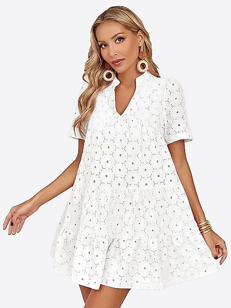 Imily Bela Spitzenkleid Damen Lochstickerei Freizeitkleid mit Puffärmeln (P günstig online kaufen