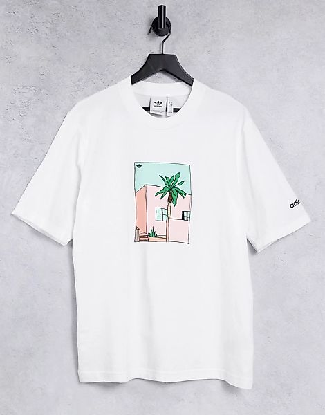 adidas Originals – T-Shirt in Boyfriend-Passform mit Grafikprint in Weiß günstig online kaufen