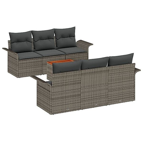 vidaXL Loungesofa 7-teiliges Garten Sofaset mit Kissen Grau Poly-Rattan, 7 günstig online kaufen
