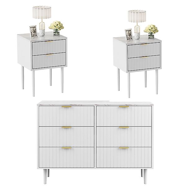 UEV Schlafzimmer-Set, 3er-Set Schlafzimmermöbel in Marmoroptik, günstig online kaufen