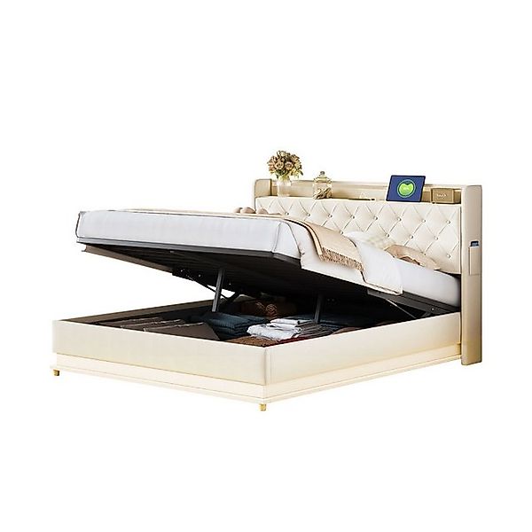 Flieks Polsterbett, LED Hydraulisches Stauraumbett Doppelbett günstig online kaufen