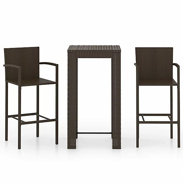 3-tlg. Garten-bar-set Mit Armlehnen Poly Rattan Braun günstig online kaufen