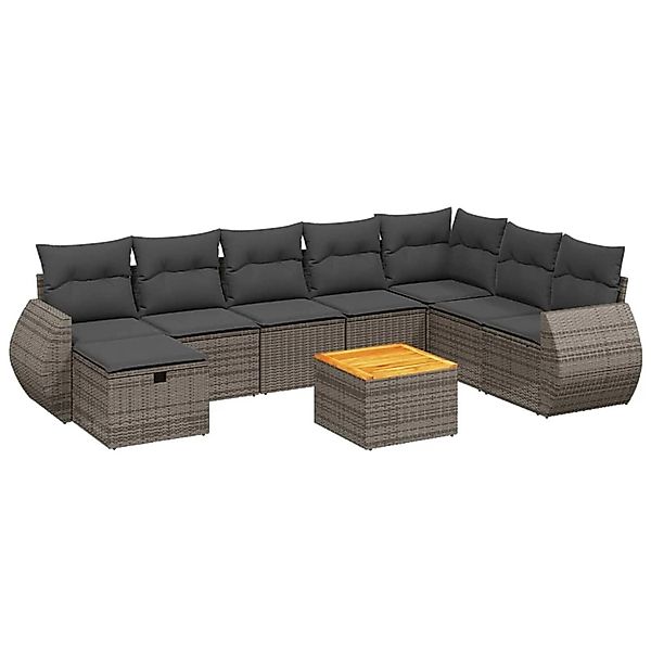 vidaXL 9-Tlg Garten-Sofagarnitur mit Kissen Grau Poly Rattan 3265099 günstig online kaufen