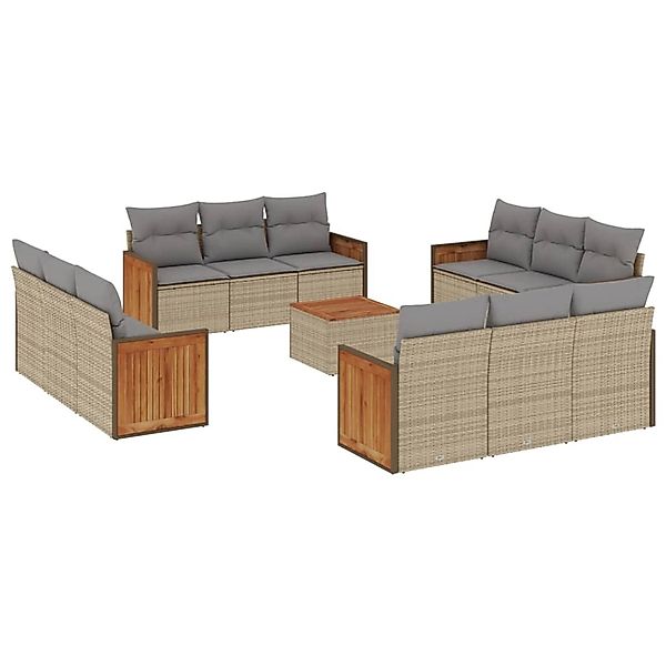 vidaXL 13-Tlg Garten-Sofagarnitur mit Kissen Beige Poly Rattan 3259924 günstig online kaufen