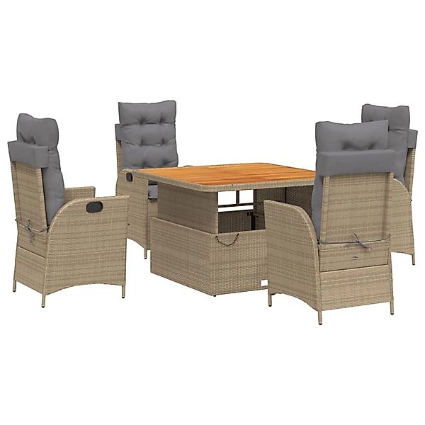 vidaXL 5-tlg Garten-Essgruppe mit Kissen Beige Poly Rattan Modell 35 günstig online kaufen