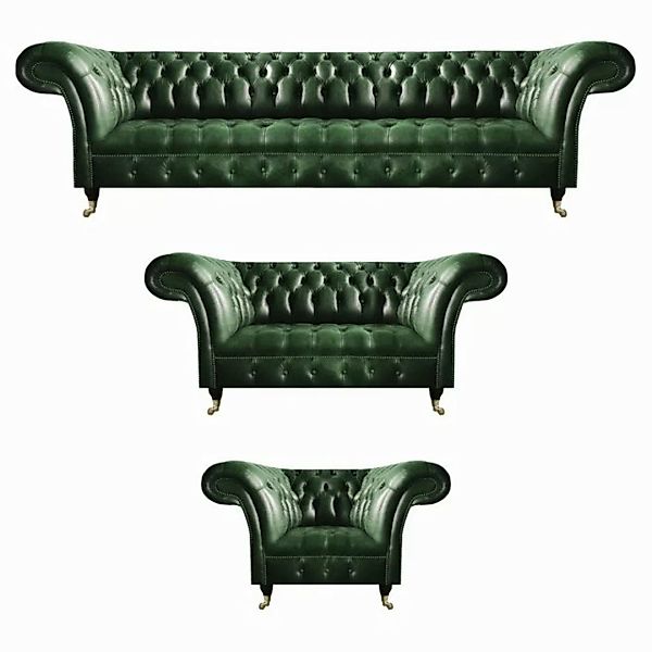 JVmoebel Chesterfield-Sofa Leder Sofas Set 3tlg Wohnzimmer Sofagarnitur Pol günstig online kaufen