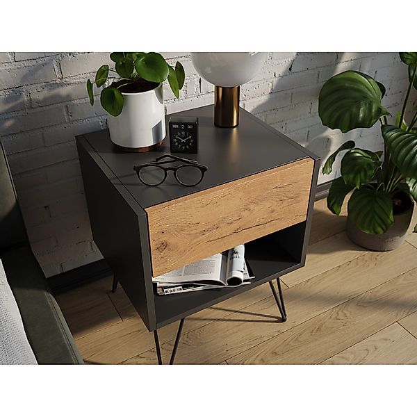 Posseik Nachttisch-Set Industrial B Stehend 40 cm Grafit Eiche Front 2-teil günstig online kaufen