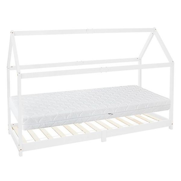 ML-Design Kinderbett 90x200 cm Weiß mit Matratze H16cm Dach Lattenrost günstig online kaufen