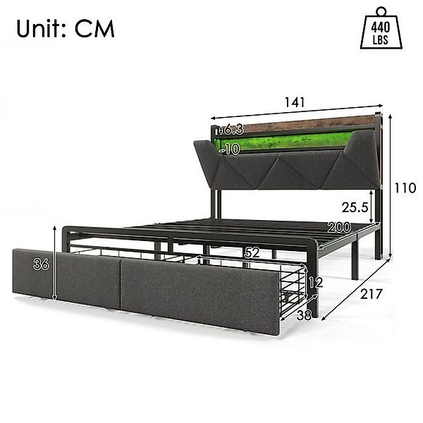 STILVORA Polsterbett 140×200 Bettgestell Stauraumbett mit LED,Jugendbett mi günstig online kaufen