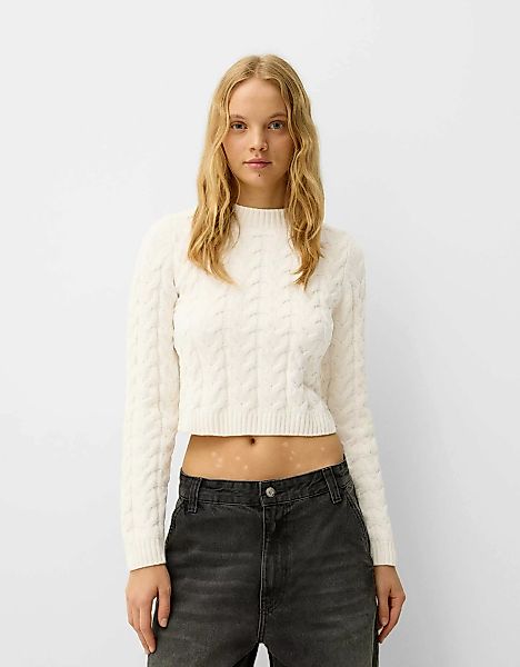 Bershka Chenille-Pullover Mit Flechtmuster Damen M Rohweiß günstig online kaufen