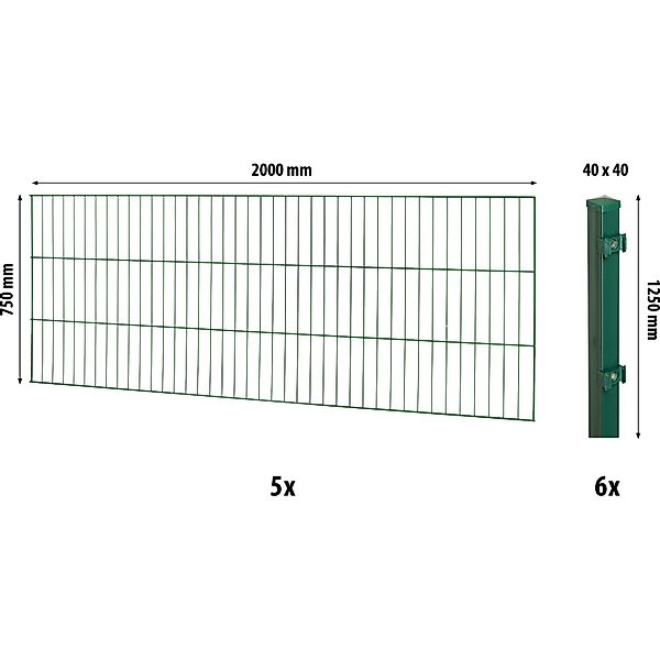 Floraworld Einstabmatten-Zaunset mit Vierkantpfosten Grün 75 cm x 1000 cm günstig online kaufen