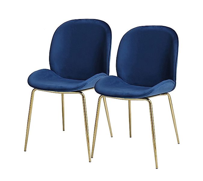 Qiyano Esszimmerstuhl Samtstuhl 2er-Set Blau, weich, Metall, Stilvoll, Chro günstig online kaufen