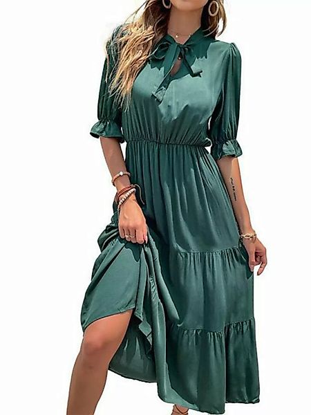 FIDDY Hemdblusenkleid Einfarbiges Kleid mit Schleifenband günstig online kaufen