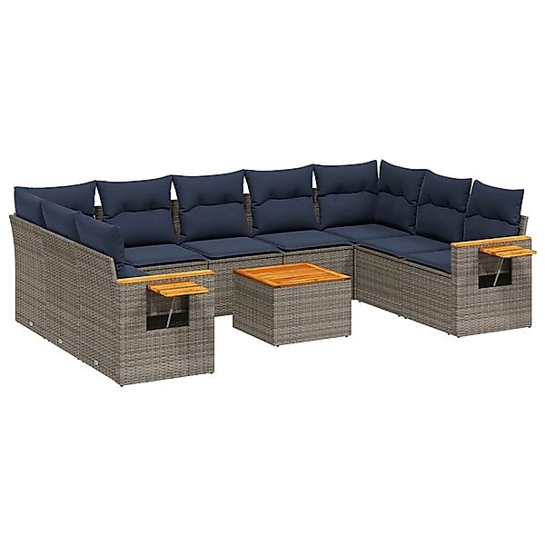 vidaXL 10-Tlg Garten-Sofagarnitur mit Kissen Grau Poly Rattan 3227125 günstig online kaufen