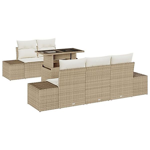 vidaXL Loungesofa 6-teiliges Garten Sofa Set mit Kissen Beige Poly Rattan, günstig online kaufen