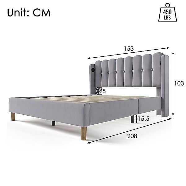 Flieks Polsterbett, Holzbett Doppelbett mit USB/Typ-C Ladeanschlüsse 140x20 günstig online kaufen