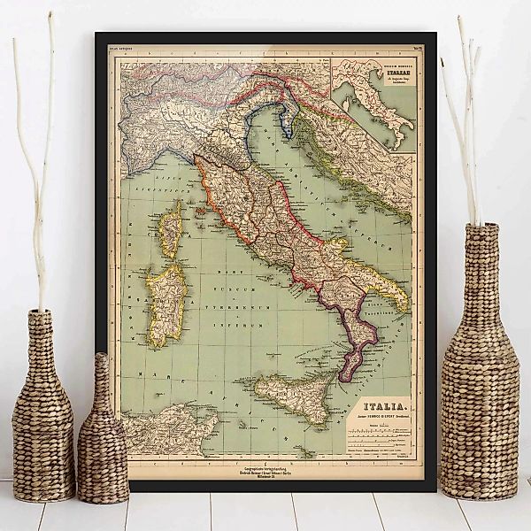 Bild mit Rahmen Vintage Landkarte Italien günstig online kaufen