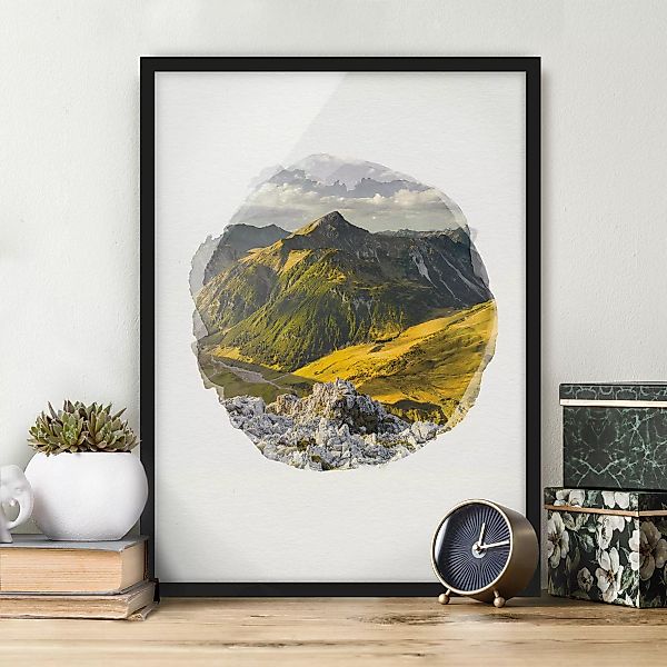 Bild mit Rahmen Natur & Landschaft - Hochformat Wasserfarben - Berge und Ta günstig online kaufen