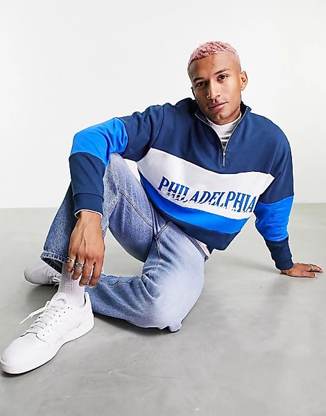 ASOS DESIGN – Oversize-Sweatshirt mit halblangem Reißverschluss und Citypri günstig online kaufen