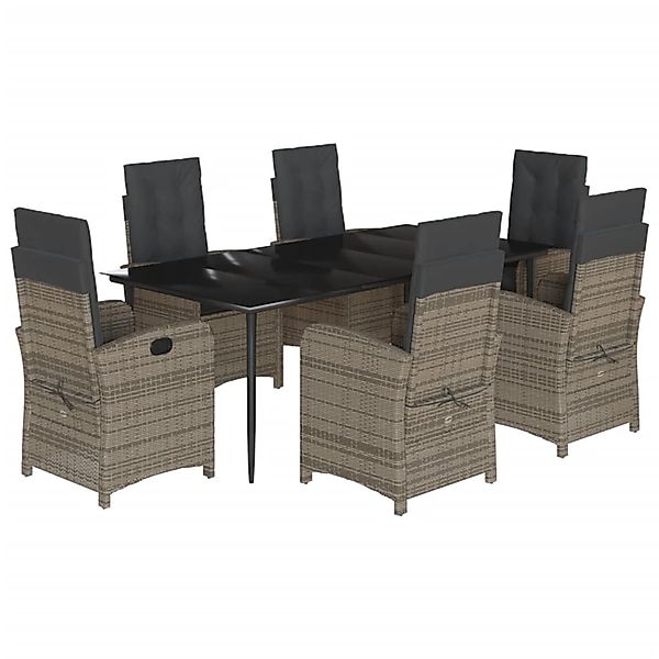 vidaXL 7-Tlg Garten-Essgruppe mit Kissen Grau Poly Rattan 3212357 günstig online kaufen
