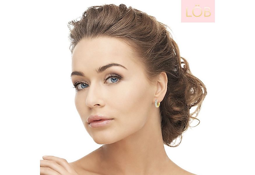 LÖB Paar Creolen Damen Creolen 925 Silber Gold Zirkonia Glitzer Strass Stei günstig online kaufen